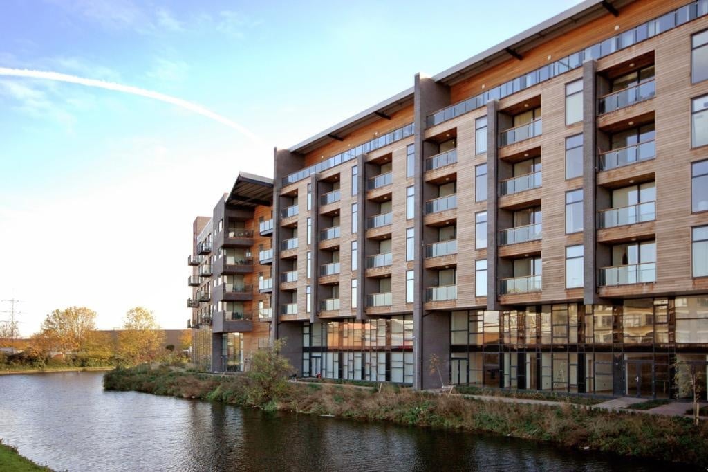 Waterside exterior of the apartment building on Roach Road